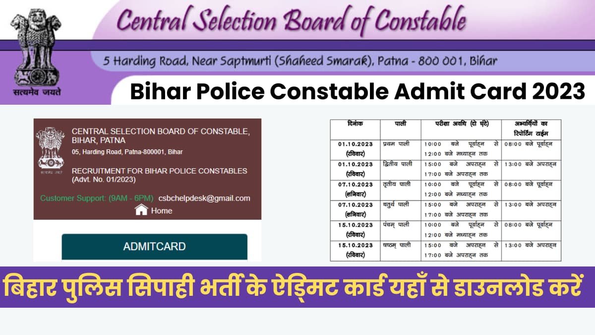 Bihar Police Constable Admit Card 2023 OUT, Download Direct Link Here